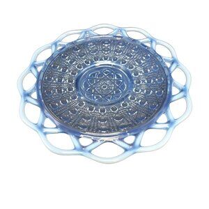 Imperial Glass Lace Edge Blue Opalescent Sugar Cane Plate